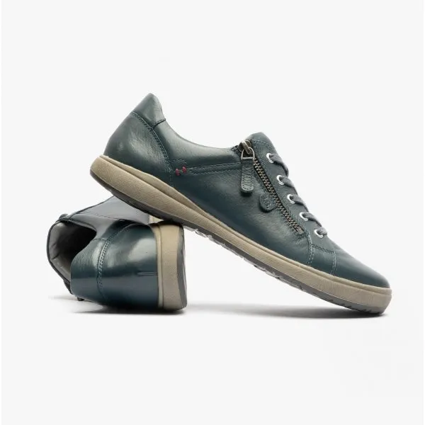 CAREN 12 Ladies Leather Trainers Ocean