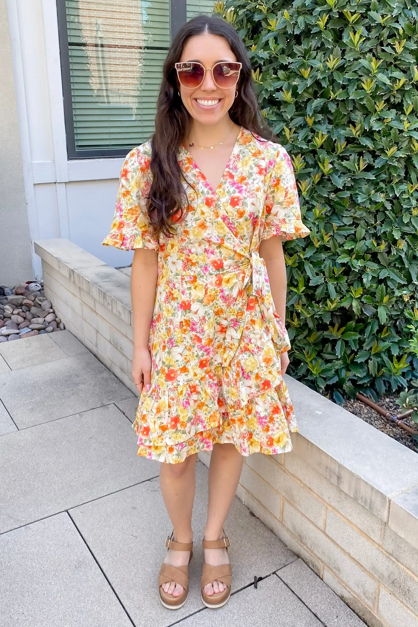 Change Your Mind Orange Floral Print Wrap Dress