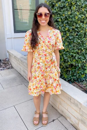 Change Your Mind Orange Floral Print Wrap Dress