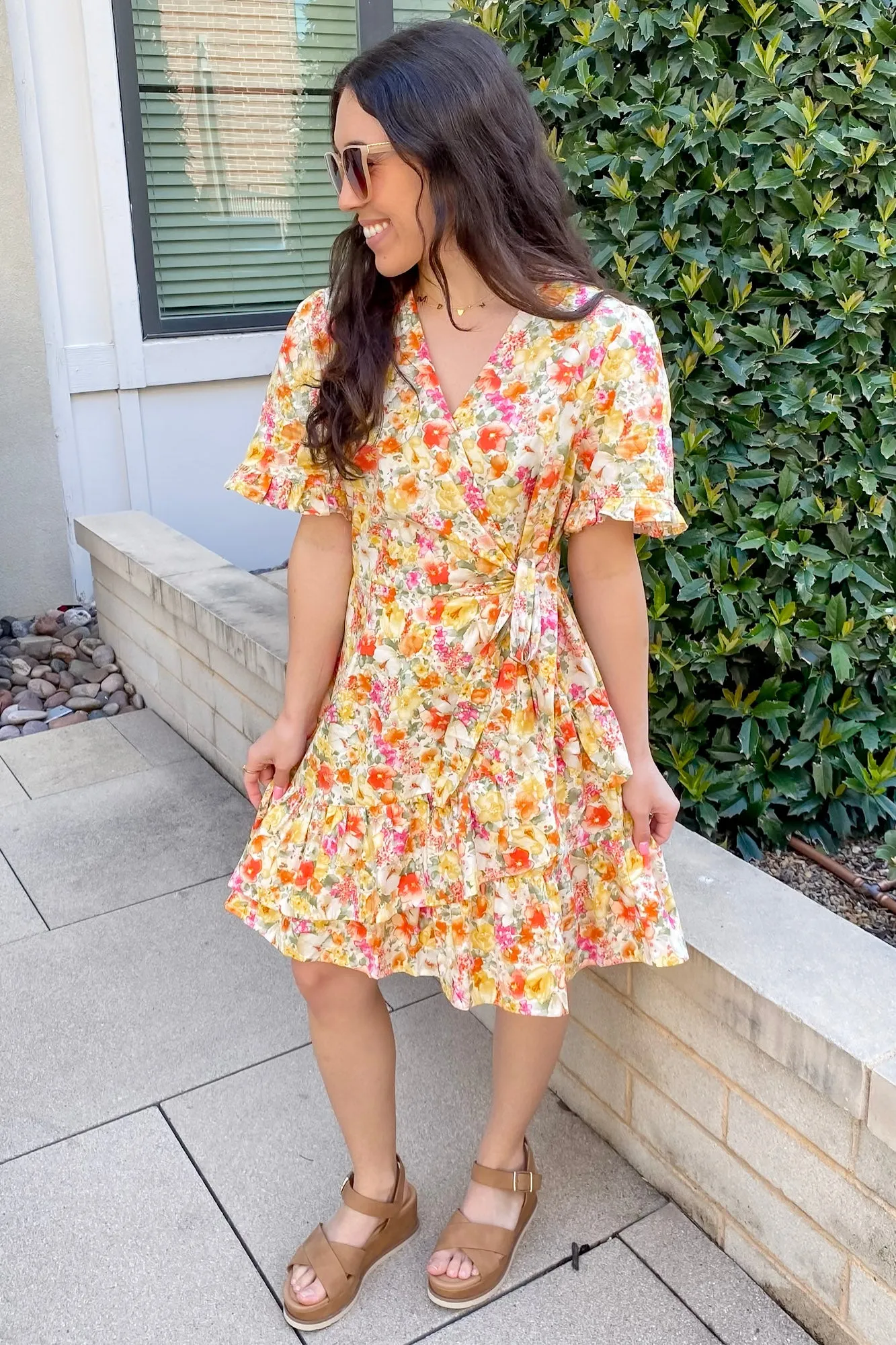 Change Your Mind Orange Floral Print Wrap Dress