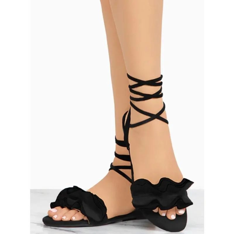 Chicvane Flower Deco Flat Strappy Sandals