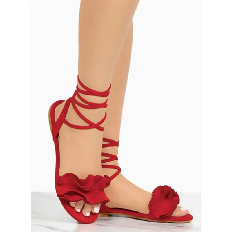 Chicvane Flower Deco Flat Strappy Sandals