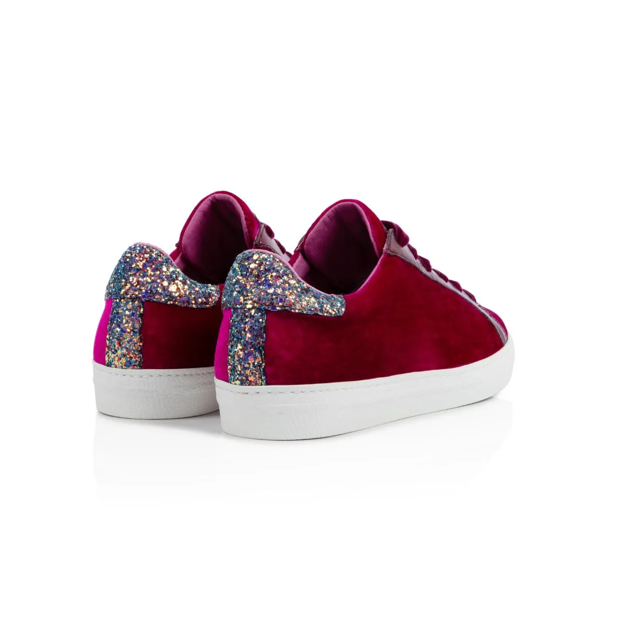 Cru: Raspberry Velvet & Glitter Trainers