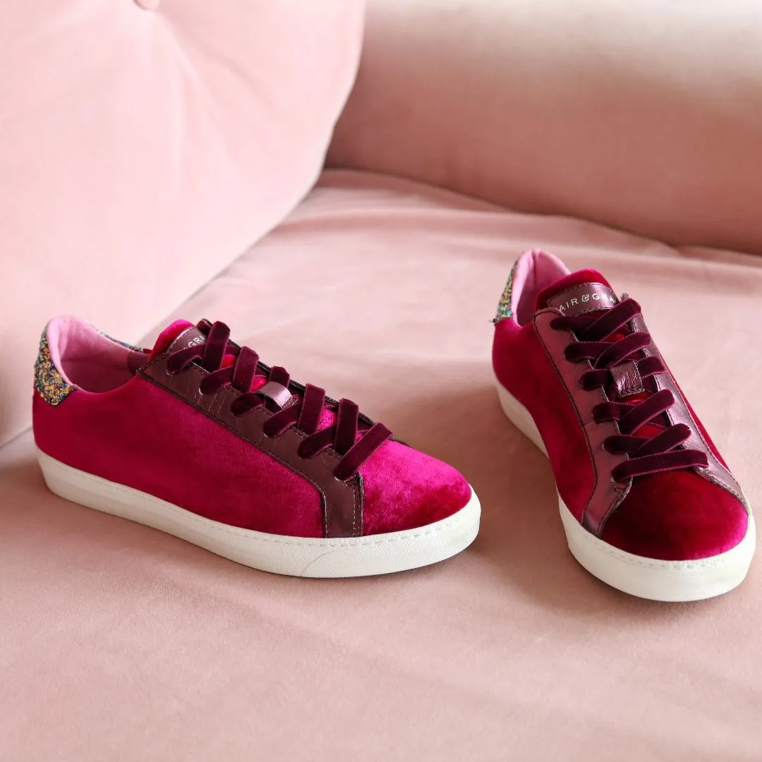 Cru: Raspberry Velvet & Glitter Trainers