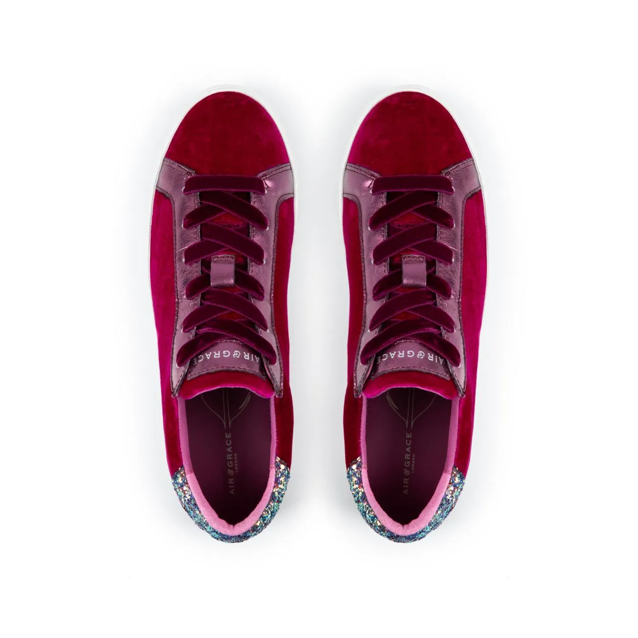 Cru: Raspberry Velvet & Glitter Trainers