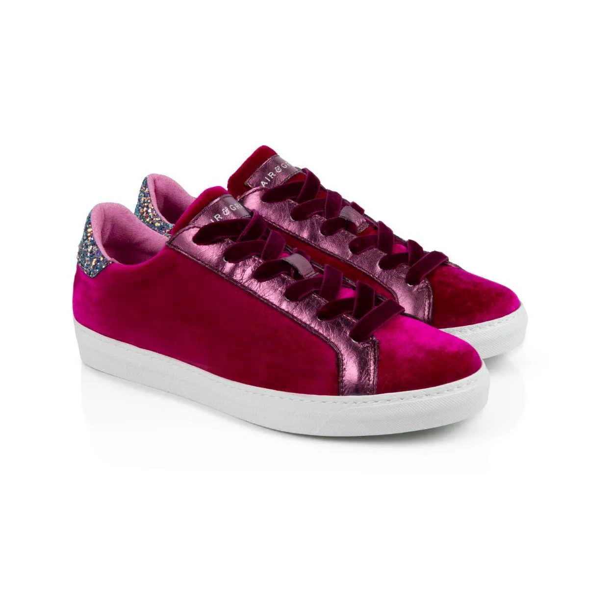 Cru: Raspberry Velvet & Glitter Trainers