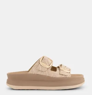 Fantasy sandals rose gold leather platform sandals