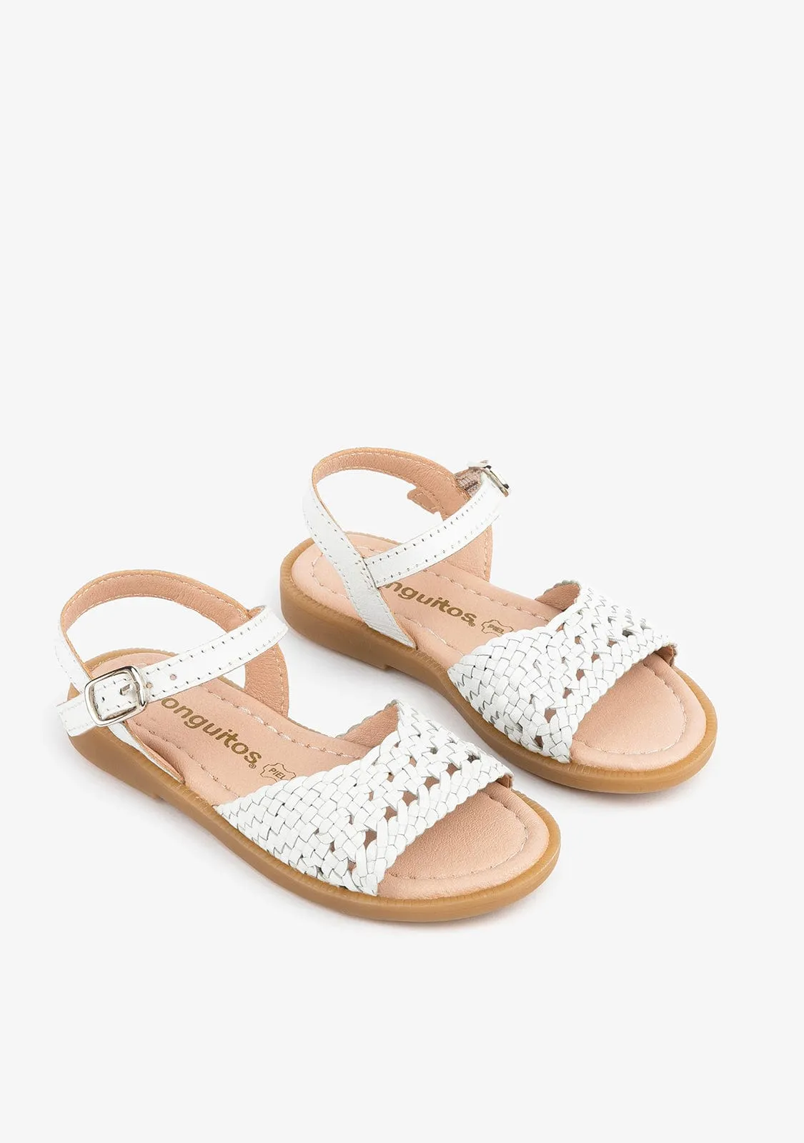Girl's White Braided Sandals Leather