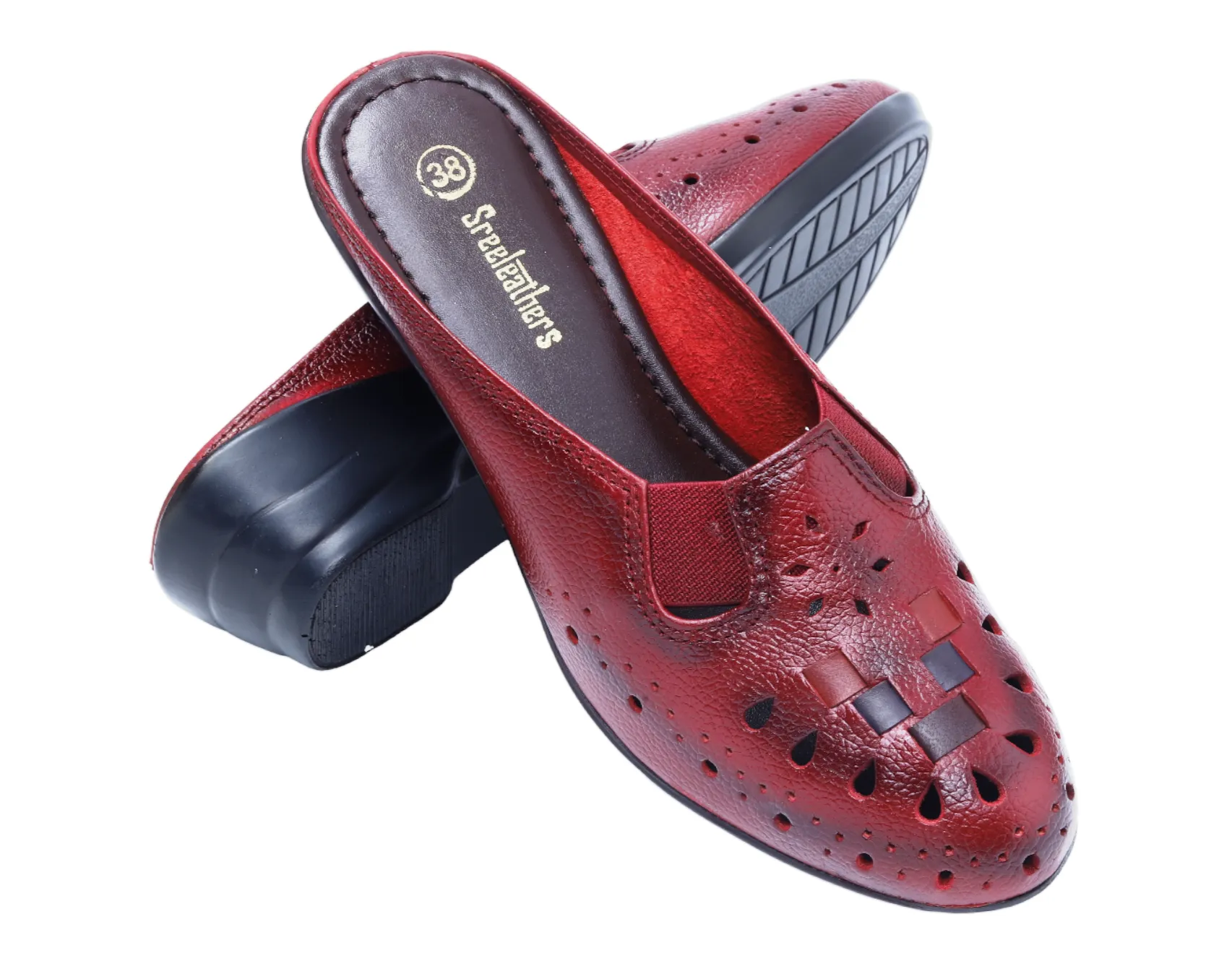Ladies Leather Heel Mules Cut 999510