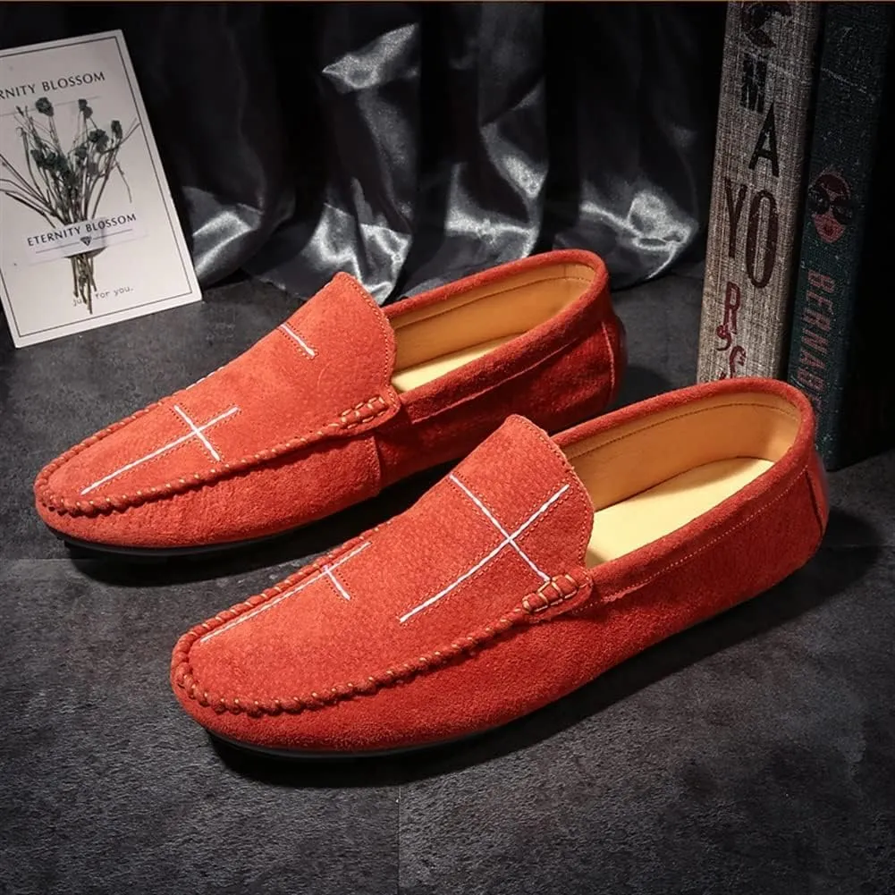 New Loafers for Men Stitching Details Suede Vamp Rubber Sole Vegan Leather Comfortable Flexible Flat Heel Classic Casual Slip-ons