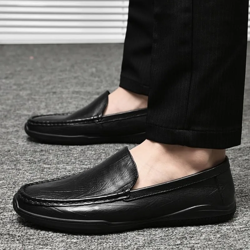 New Mens Loafers Solid Color Round Toe Vegan Leather Loafer Shoes Flexible Lightweight Flat Heel Outdoor Slip-on