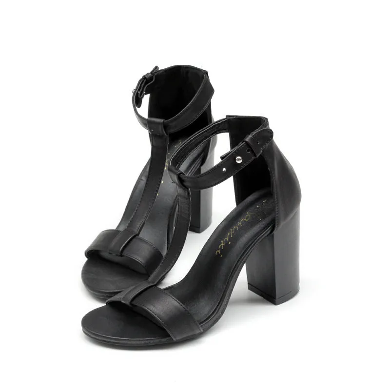 Open Toe Ankle Wrap High Chunky Heels Sandals