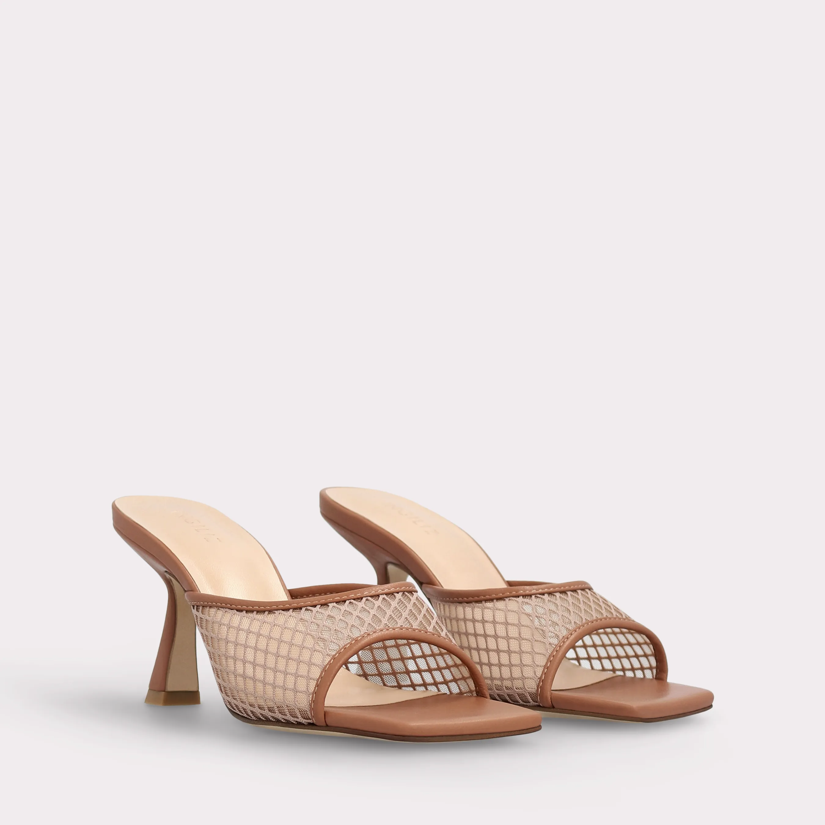 REY BROWN LEATHER AND MESH MULES
