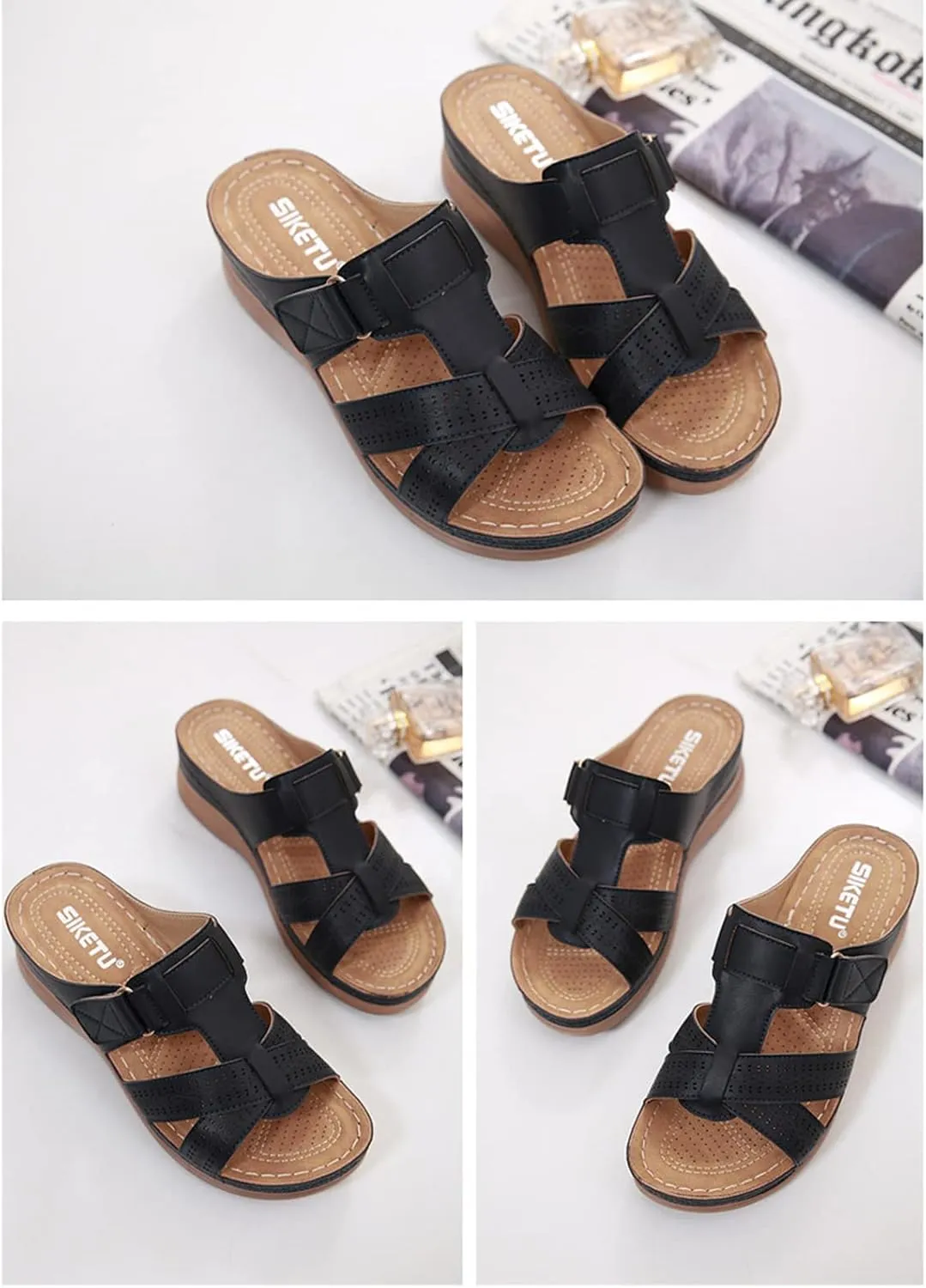 Sandals for Women Wedge Shoes Comfortable Orthopedic Slip On Slipper Sandals Dressy Casual Soft Cushion Slides Sandal Summer Shower Shoes On Feet All Day