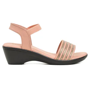 Vibrant Ladies Peach Wedge Heel Sandal – Elegant & Comfortable PU Leather Footwear