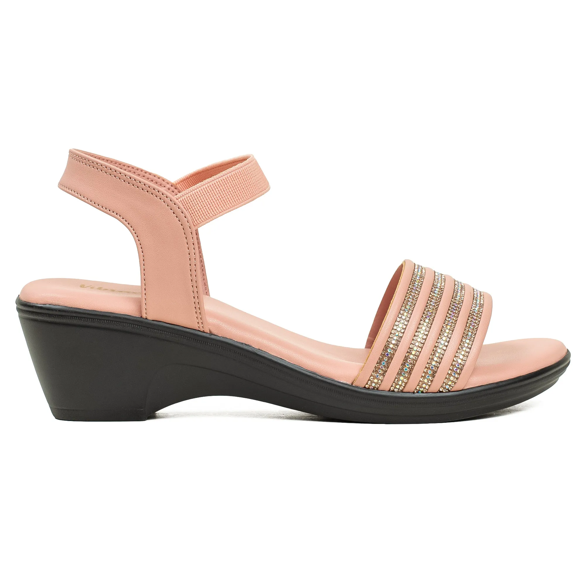 Vibrant Ladies Peach Wedge Heel Sandal – Elegant & Comfortable PU Leather Footwear