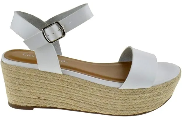 Womens Casual Slingback Fabric Espadrille Platform Wedge Dress Sandals White 6.5