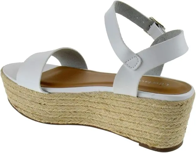 Womens Casual Slingback Fabric Espadrille Platform Wedge Dress Sandals White 6.5