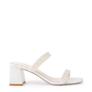 Wynn - Slip-on Block Heel Pearl Mules - Ivory